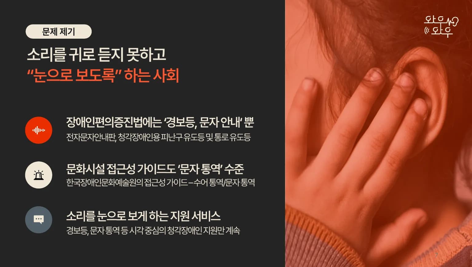 소리를 귀로 듣지 못하고 눈으로 보도록 하는 사회